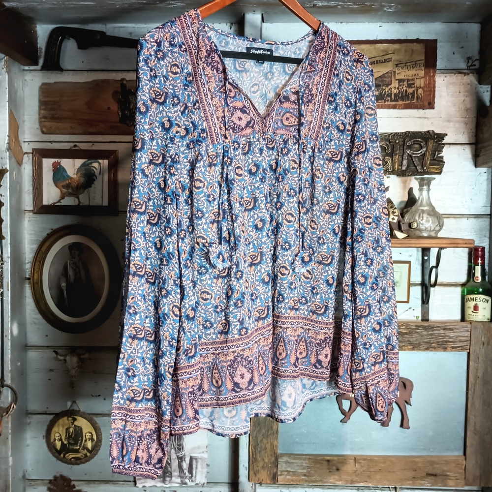 Bohemian Blue Paisley Blouse